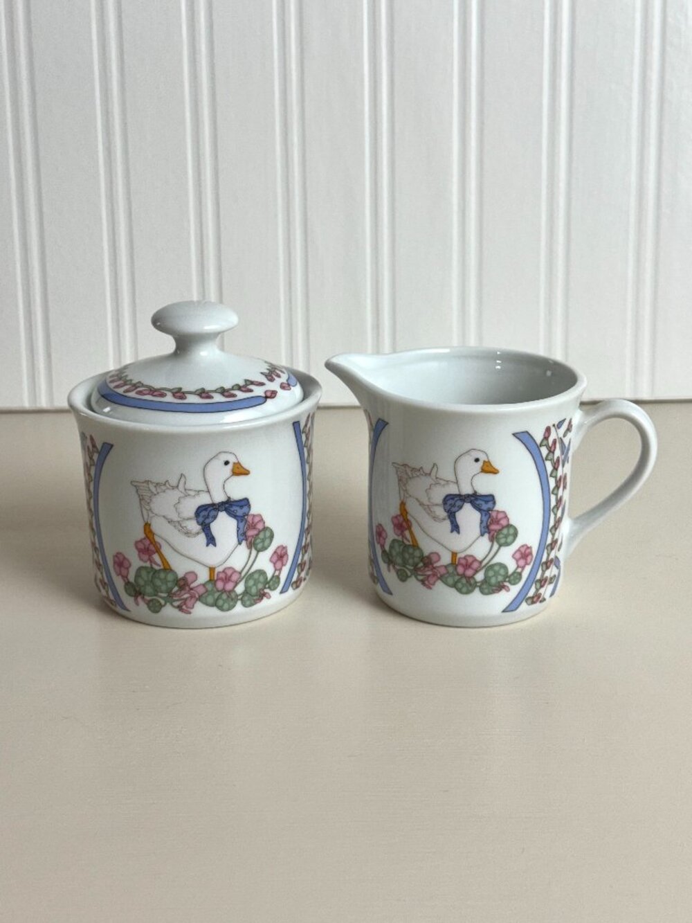 Vtg 80s Eliza Duck Shafford Creamer Sugar Jar Floral Country Cottagecore Tea Set